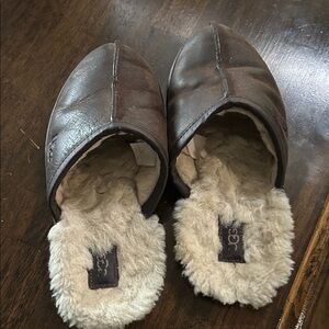UGG Men’s Dark Brown Leather Shearling Slip-Ons